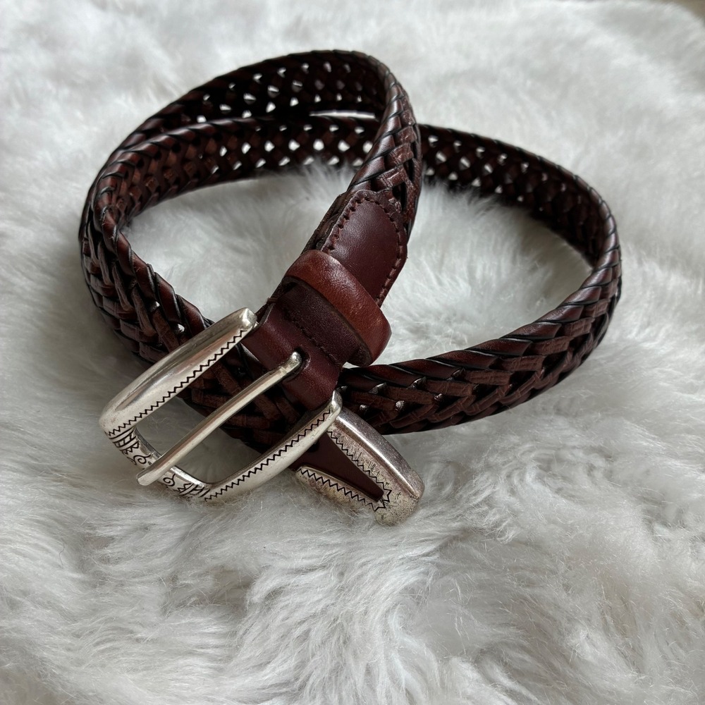 Vintage Style Brown Braided Bonded Leather Western Belt Silver Buckle 36 RL5697